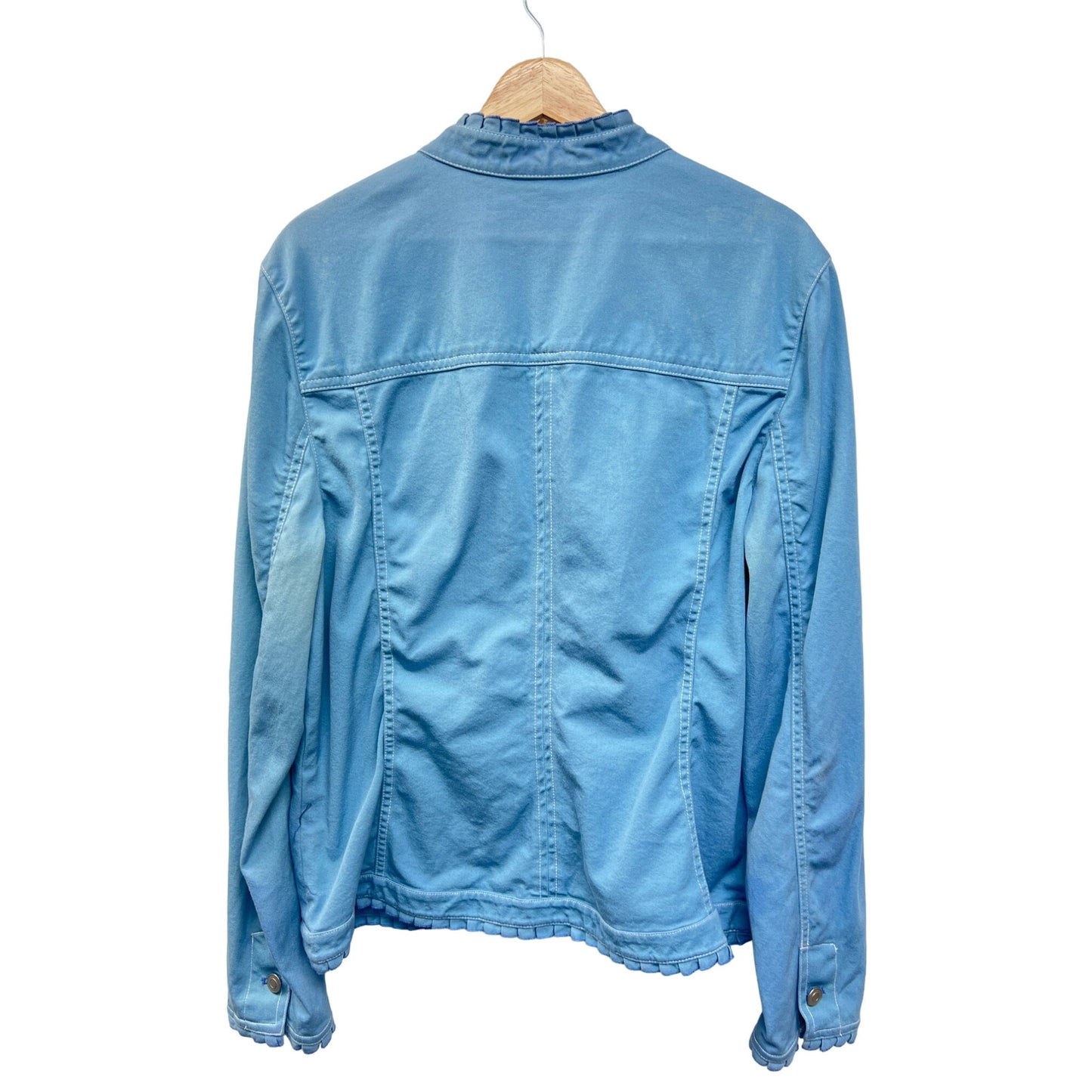 Peck & Peck Weekend Blue Trucker Style Jacket with Ruffle Trim