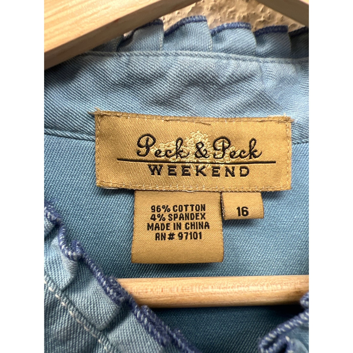 Peck & Peck Weekend Blue Trucker Style Jacket with Ruffle Trim