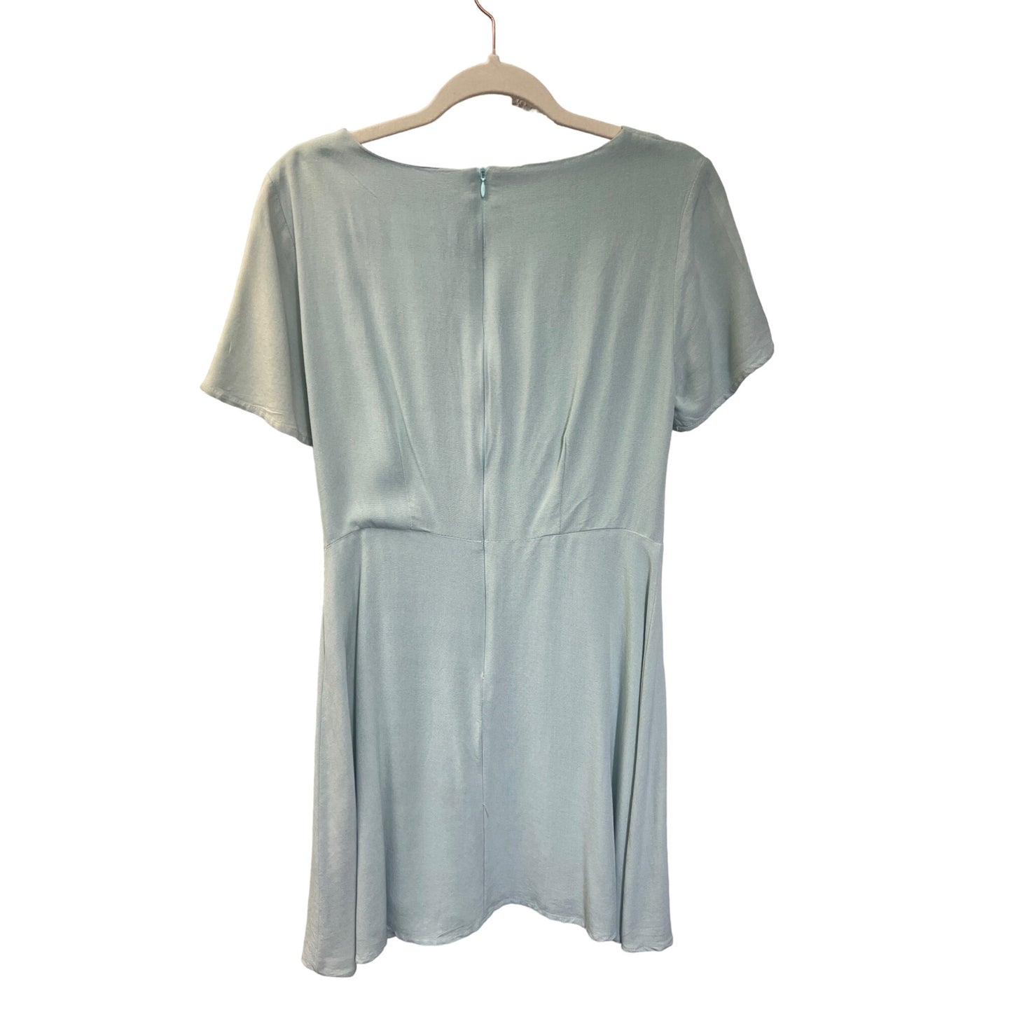 Everly Light Blue Green Linen Twist Front Short Sleeve A-line dress