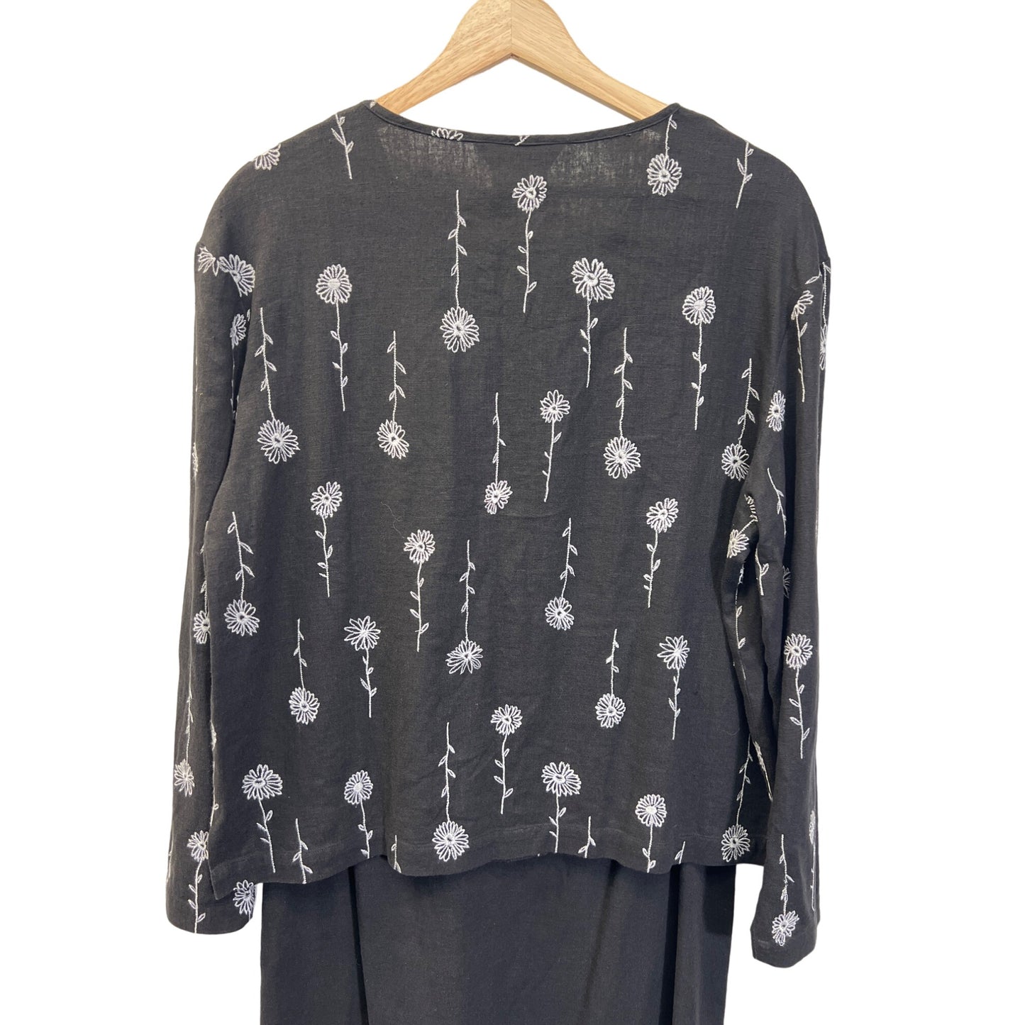David Brooks Petites Vintage Black Linen Floral Embroidered Skirt Set Dress