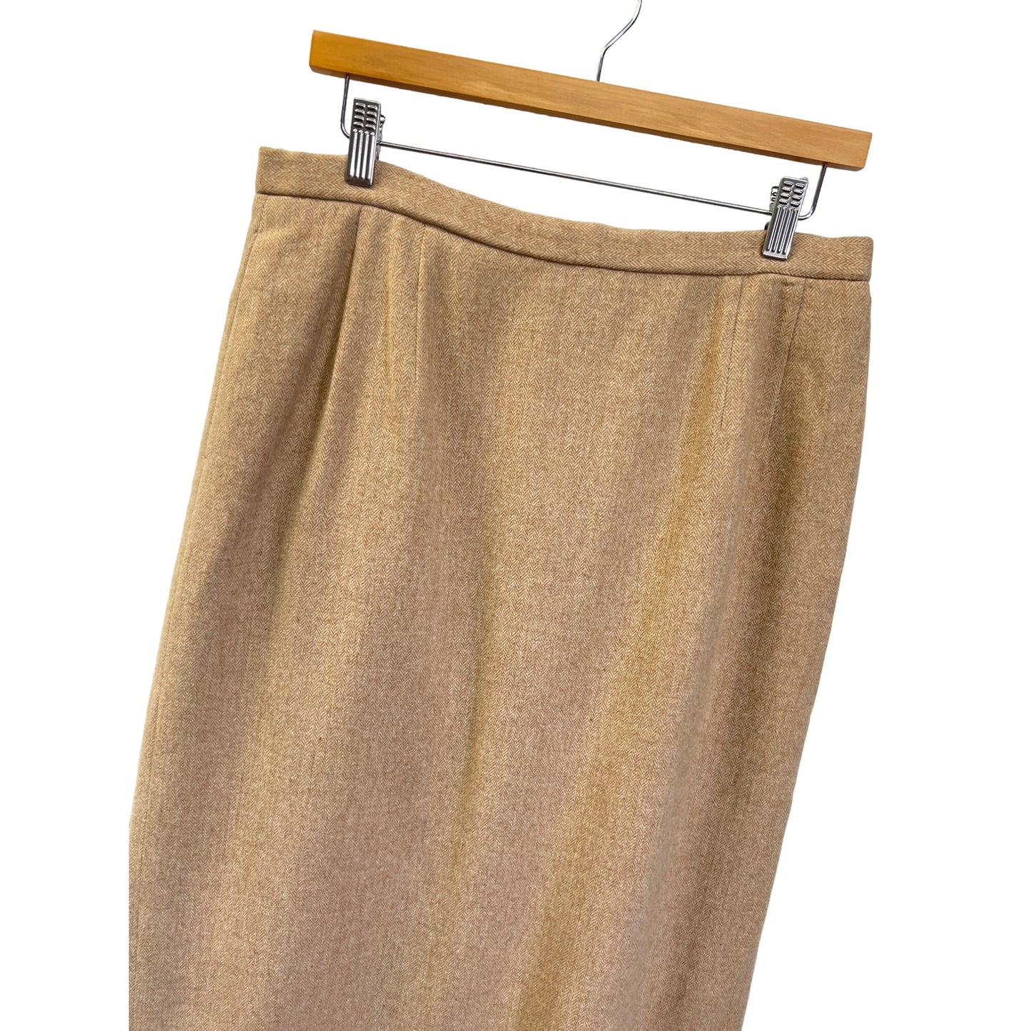 Pendleton Vintage 90's Tan Herringbone Wool Midi Pencil Skirt
