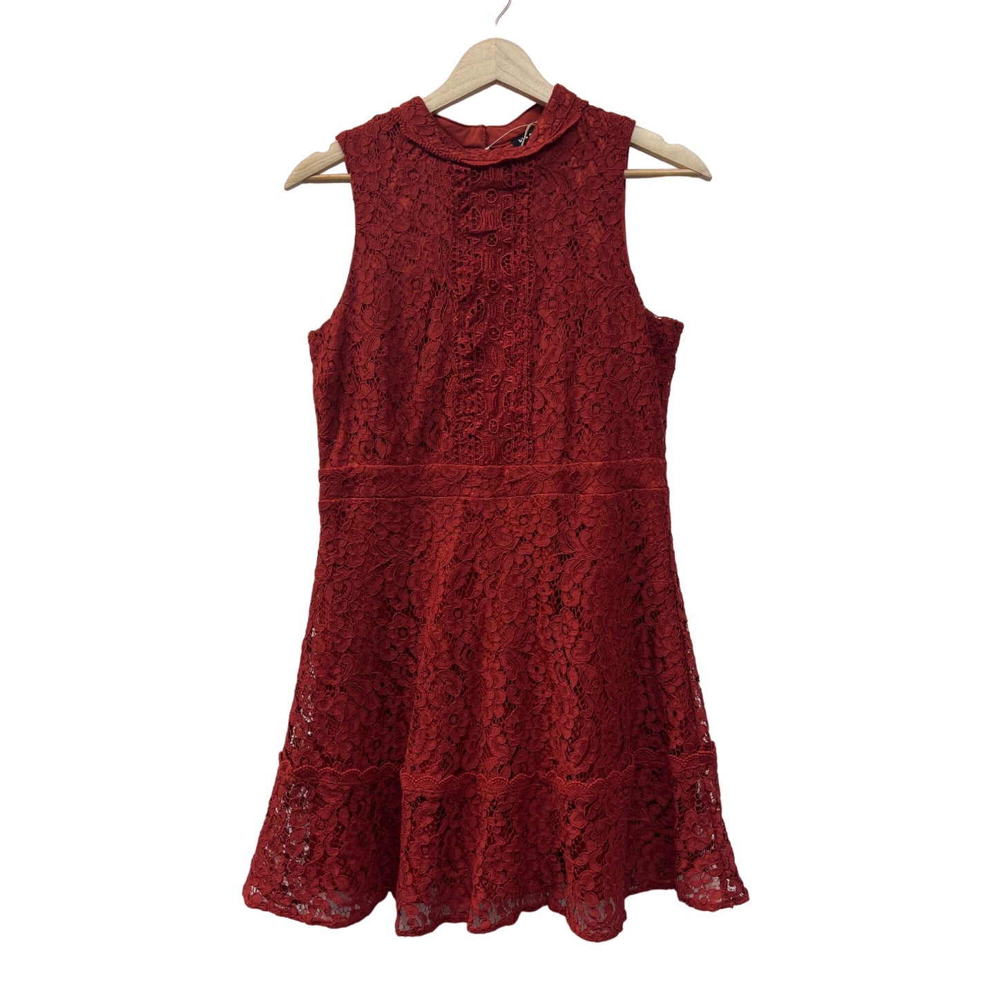 Blu Pepper Burnt Orange Floral Lace Overlay Sleeveless A-Line Dress