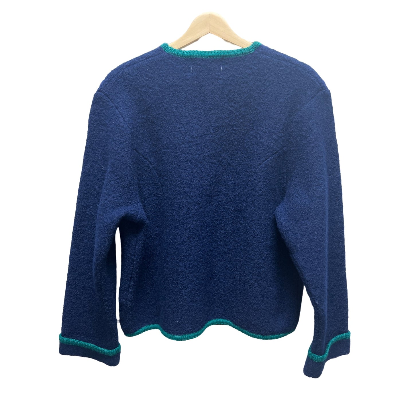 Tally-Ho Vintage 70's Blue with Green Trim Boiled Wool Cardigan Jacket
