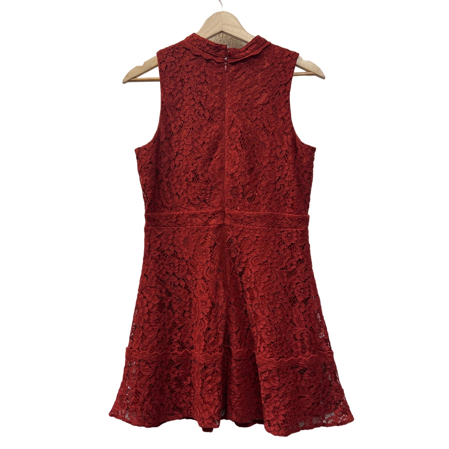 Blu Pepper Burnt Orange Floral Lace Overlay Sleeveless A-Line Dress