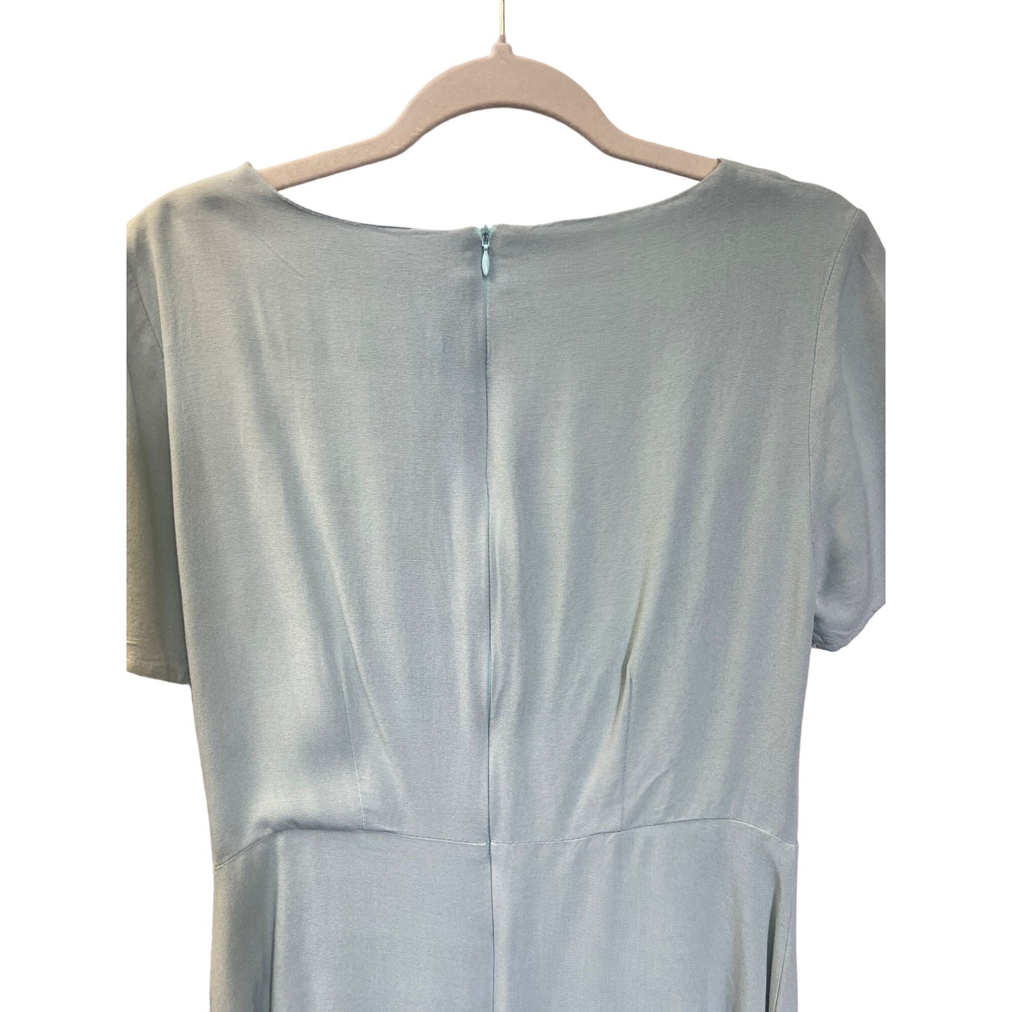 Everly Light Blue Green Linen Twist Front Short Sleeve A-line dress