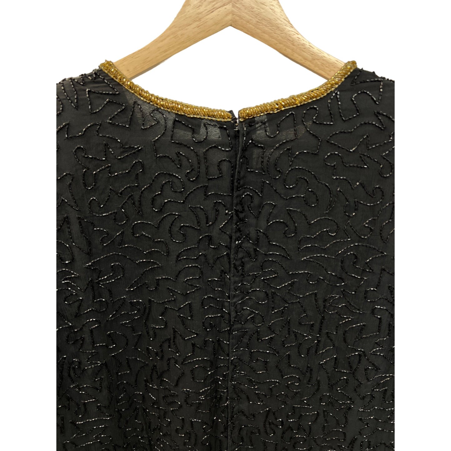 Laurence Kazar Vintage 80's Silk Beaded Black and Gold Dress