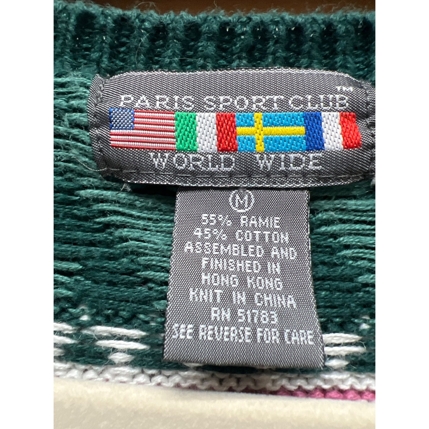 Paris Sport Club Vintage 80's Pink & Green Fair Isle Cardigan