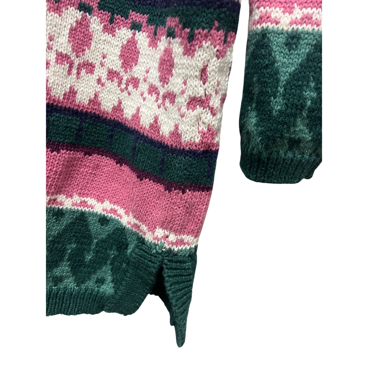 Paris Sport Club Vintage 80's Pink & Green Fair Isle Cardigan