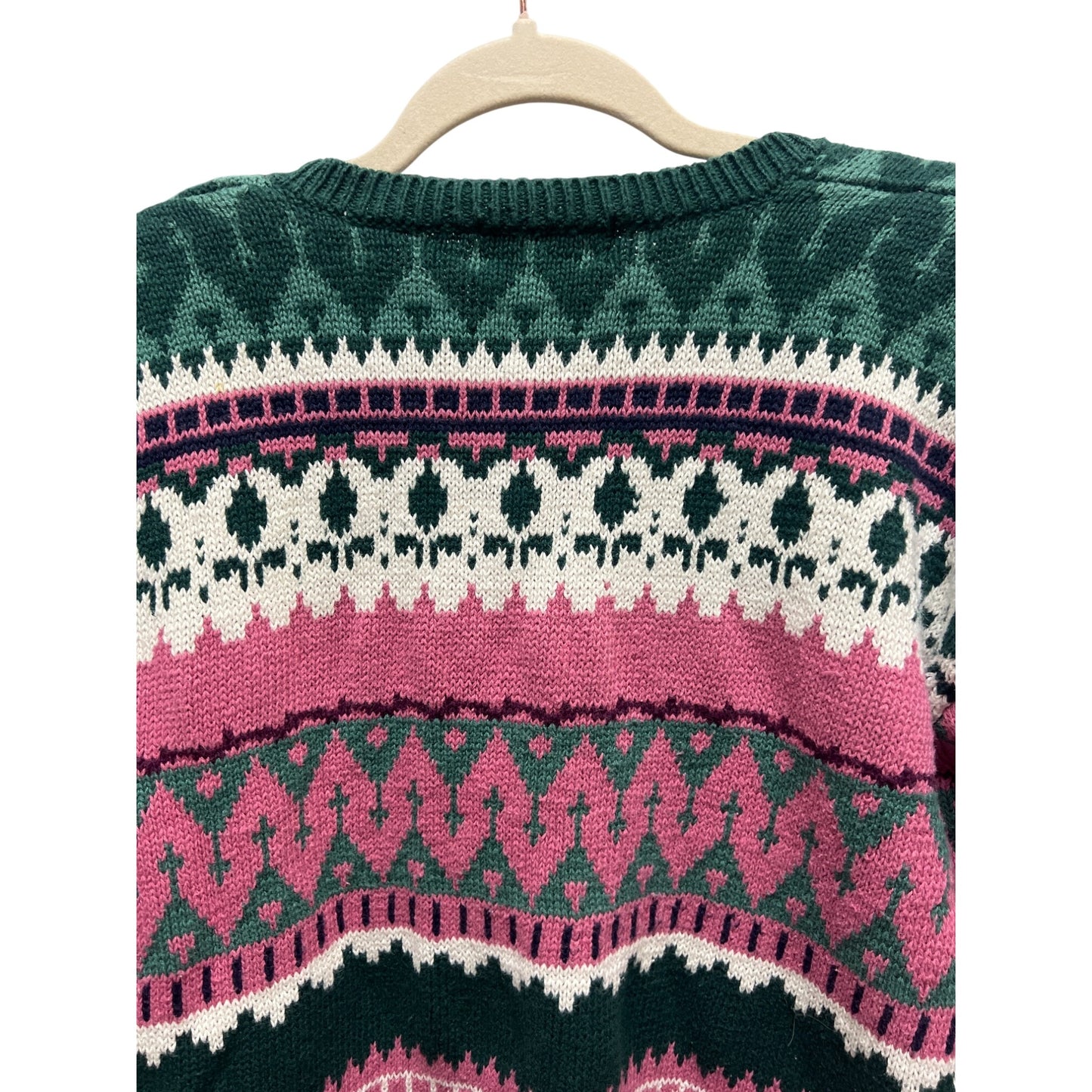Paris Sport Club Vintage 80's Pink & Green Fair Isle Cardigan