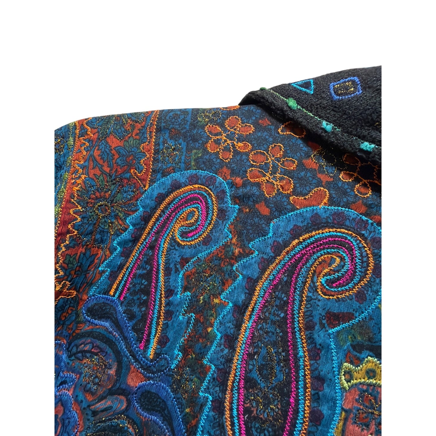 Chicos Multicolor Floral Embroidered Button-Up Jacket Cotton Blend Made In India