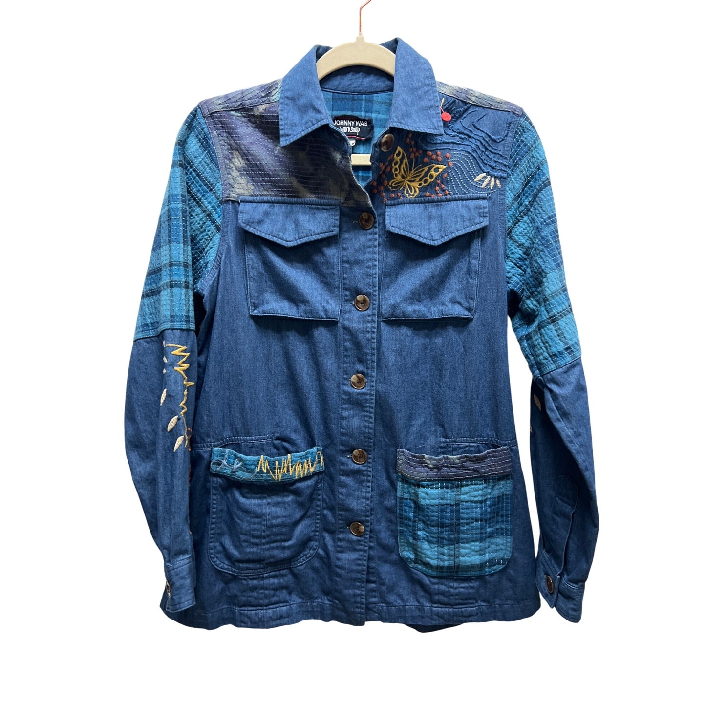 Johnny Was Workshop Moonlight Tie Dye Patchwork Embroidered Shacket