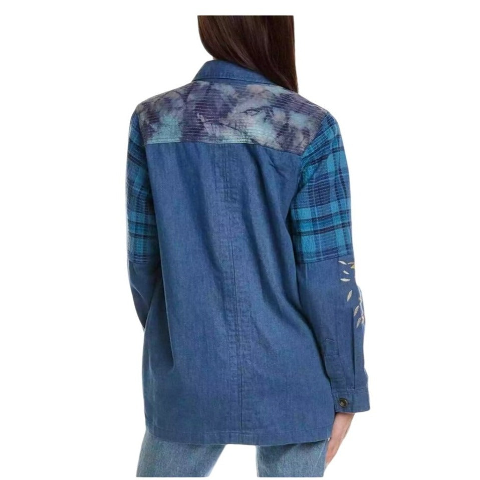 Johnny Was Workshop Moonlight Tie Dye Patchwork Embroidered Shacket