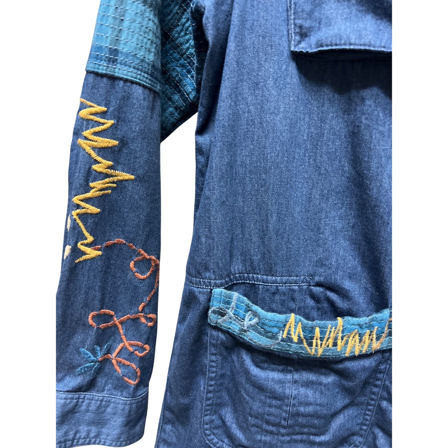 Johnny Was Workshop Moonlight Tie Dye Patchwork Embroidered Shacket