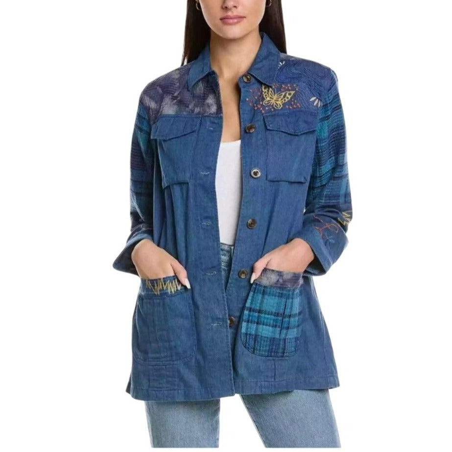 Johnny Was Workshop Moonlight Tie Dye Patchwork Embroidered Shacket
