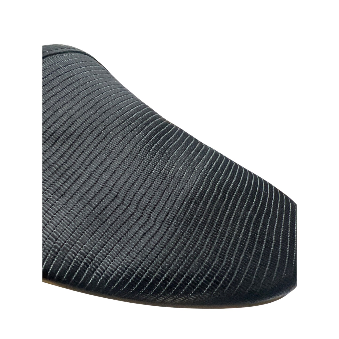 Faryl by Farylrobin NWOT Black Ribbed Satin Fur Lined Slides