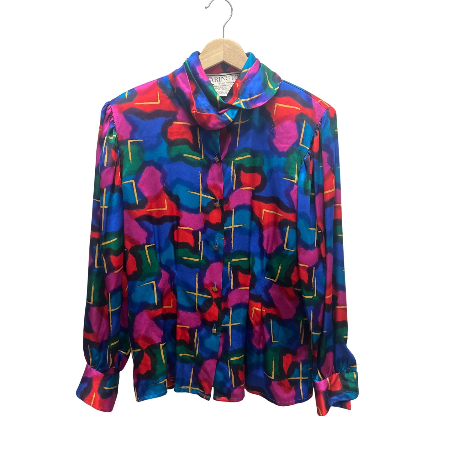 Starington Saks Fifth Avenue Vintage 80's Stained Glass Colorful 100% Silk Blouse