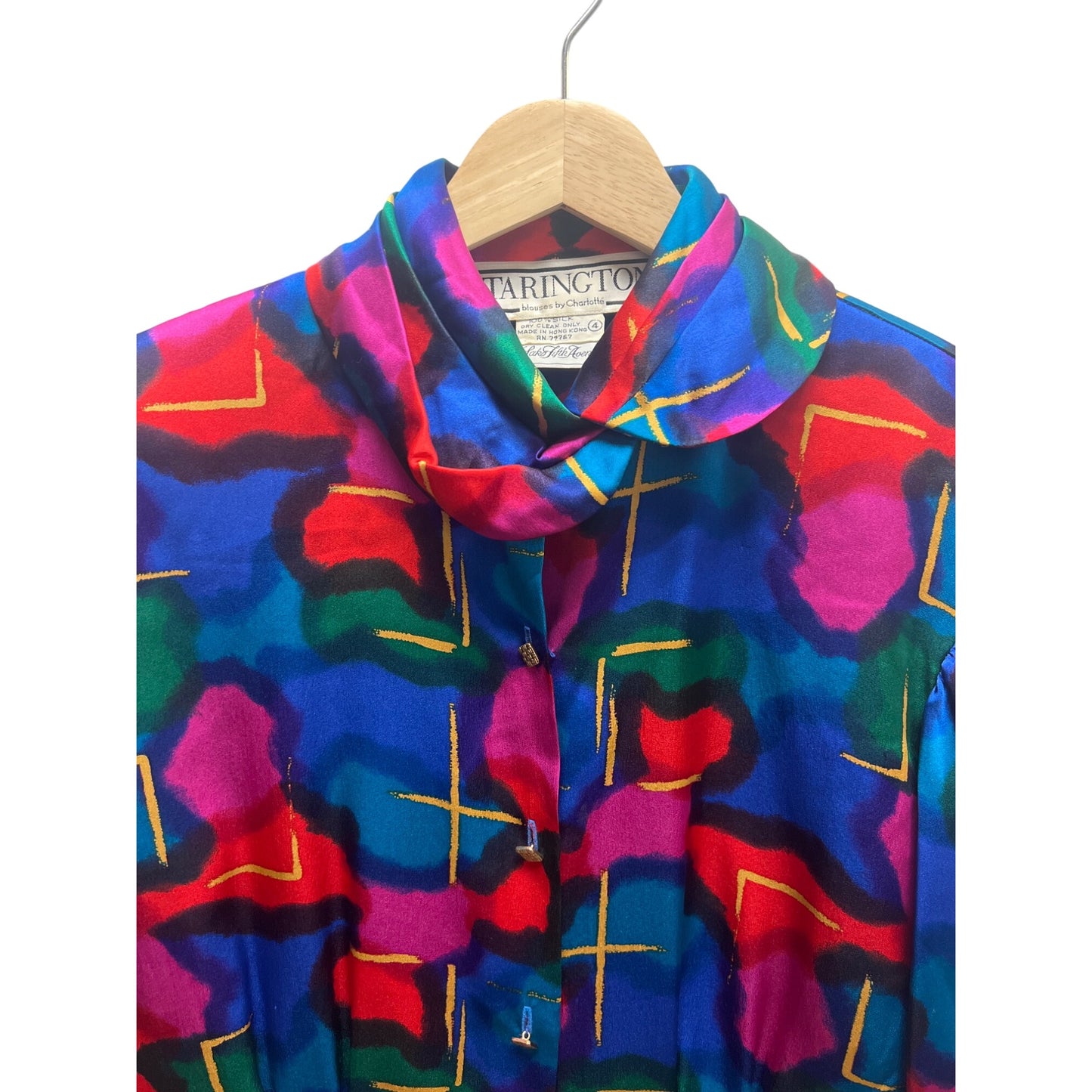 Starington Saks Fifth Avenue Vintage 80's Stained Glass Colorful 100% Silk Blouse