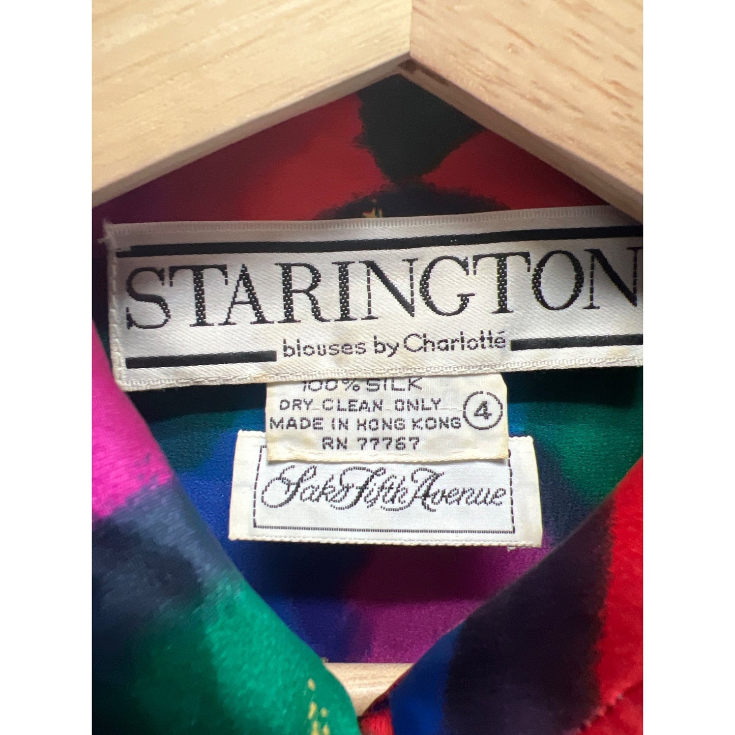 Starington Saks Fifth Avenue Vintage 80's Stained Glass Colorful 100% Silk Blouse