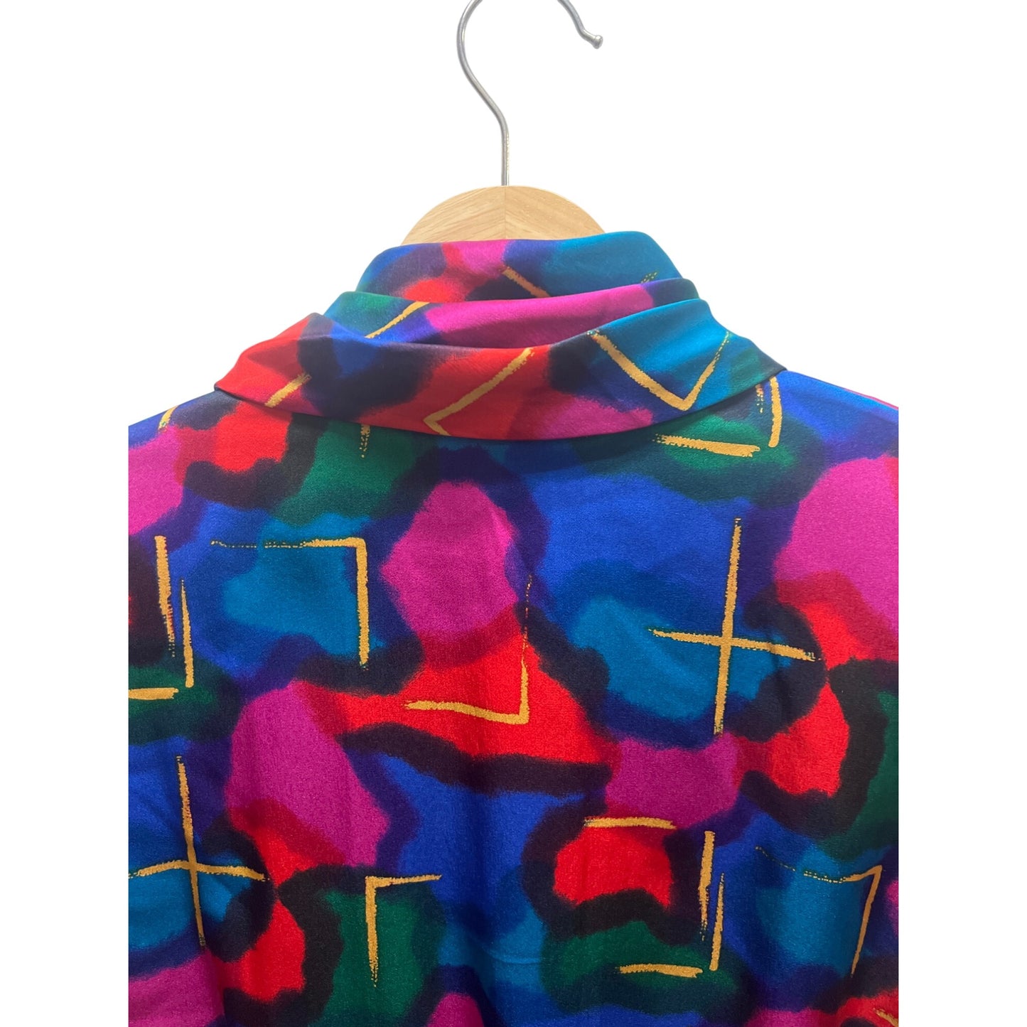 Starington Saks Fifth Avenue Vintage 80's Stained Glass Colorful 100% Silk Blouse