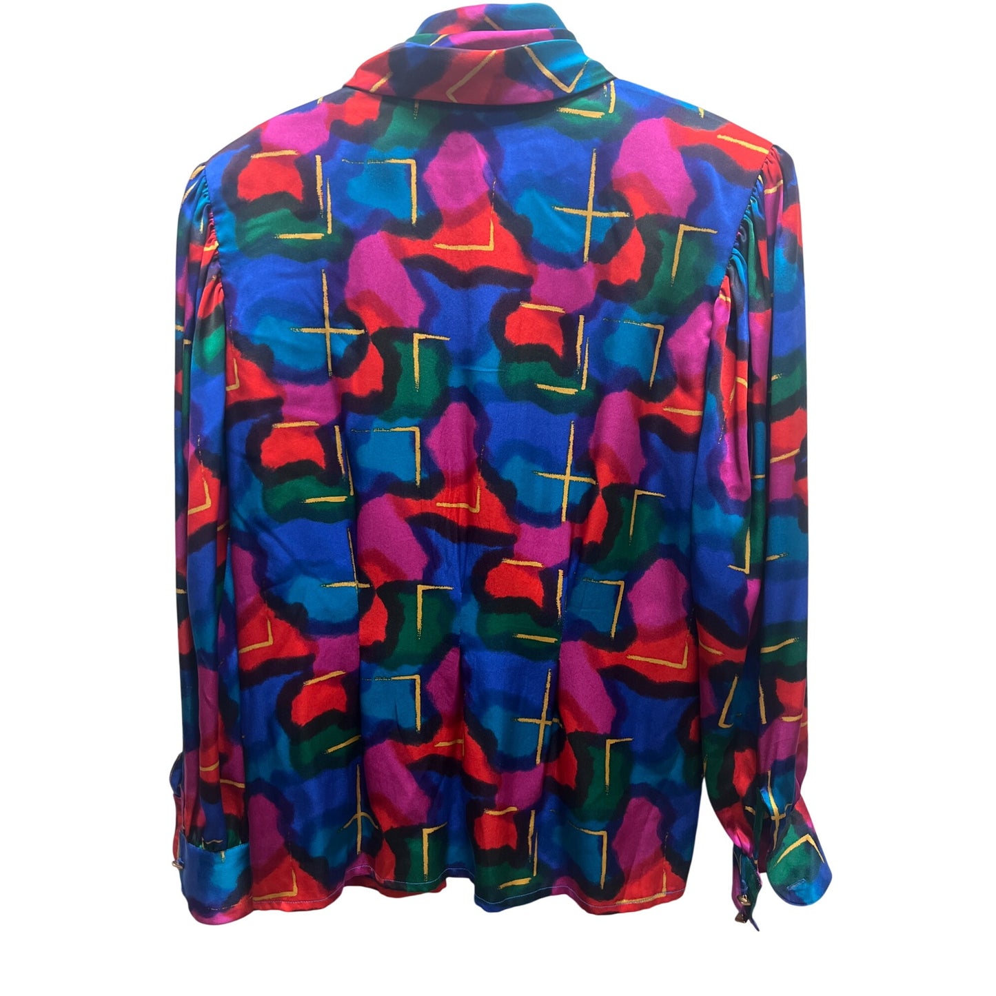 Starington Saks Fifth Avenue Vintage 80's Stained Glass Colorful 100% Silk Blouse
