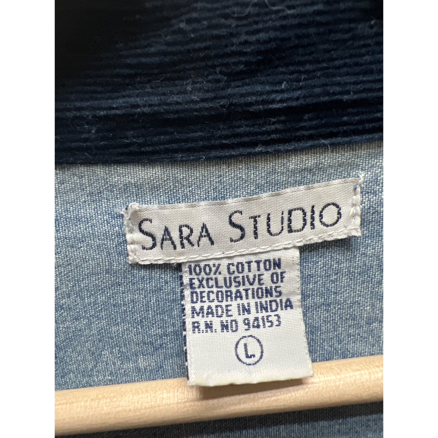 Sara Studio Vintage 90's Chambray Denim Corduroy Trim Vest Embroidered Shirt