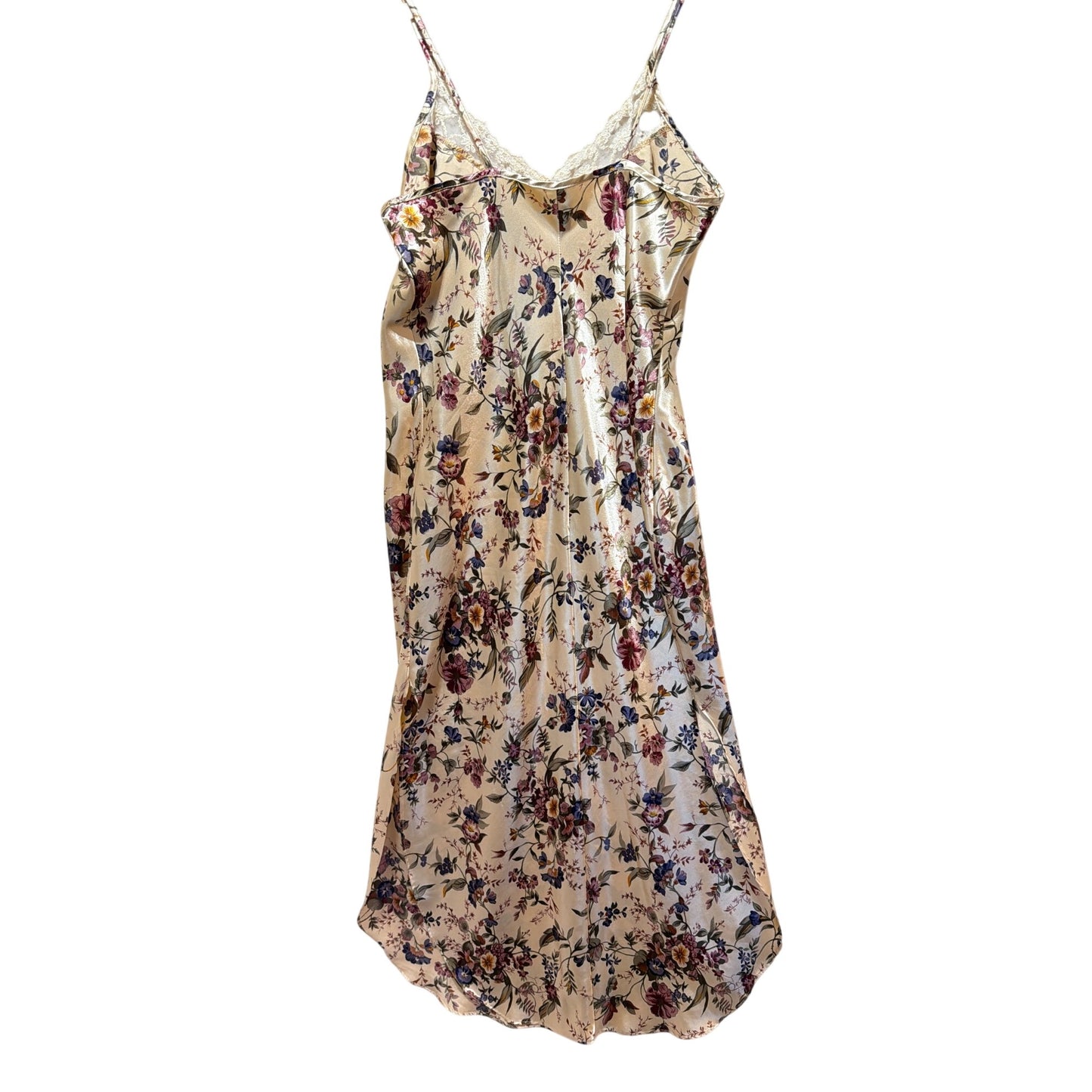 California Dynasty Vintage 80's Satin Floral Robe and Nightgown Peignoir Set