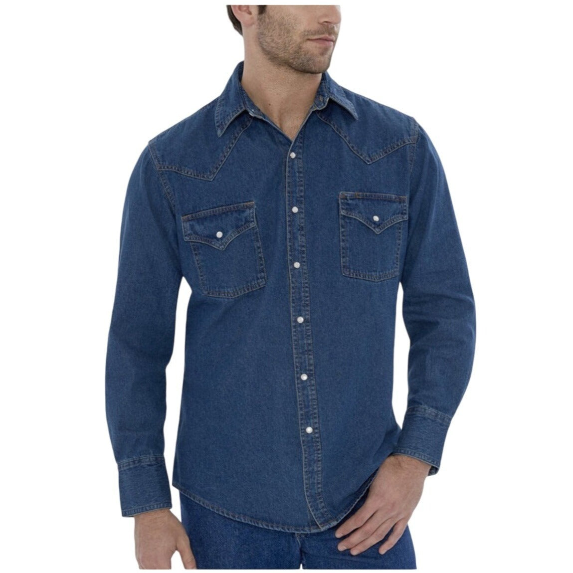 Ely Cattleman Vintage Western Denim Pearl Snap Button Down Shirt
