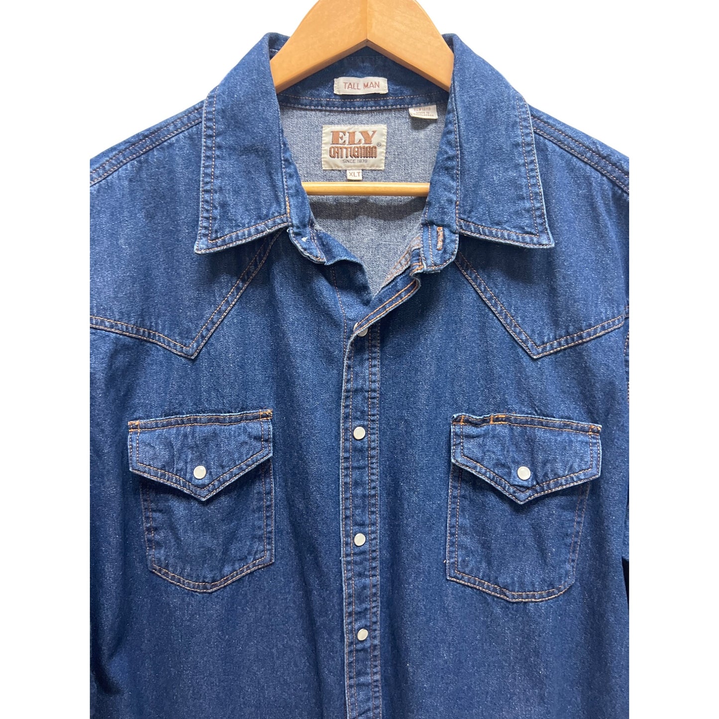 Ely Cattleman Vintage Western Denim Pearl Snap Button Down Shirt