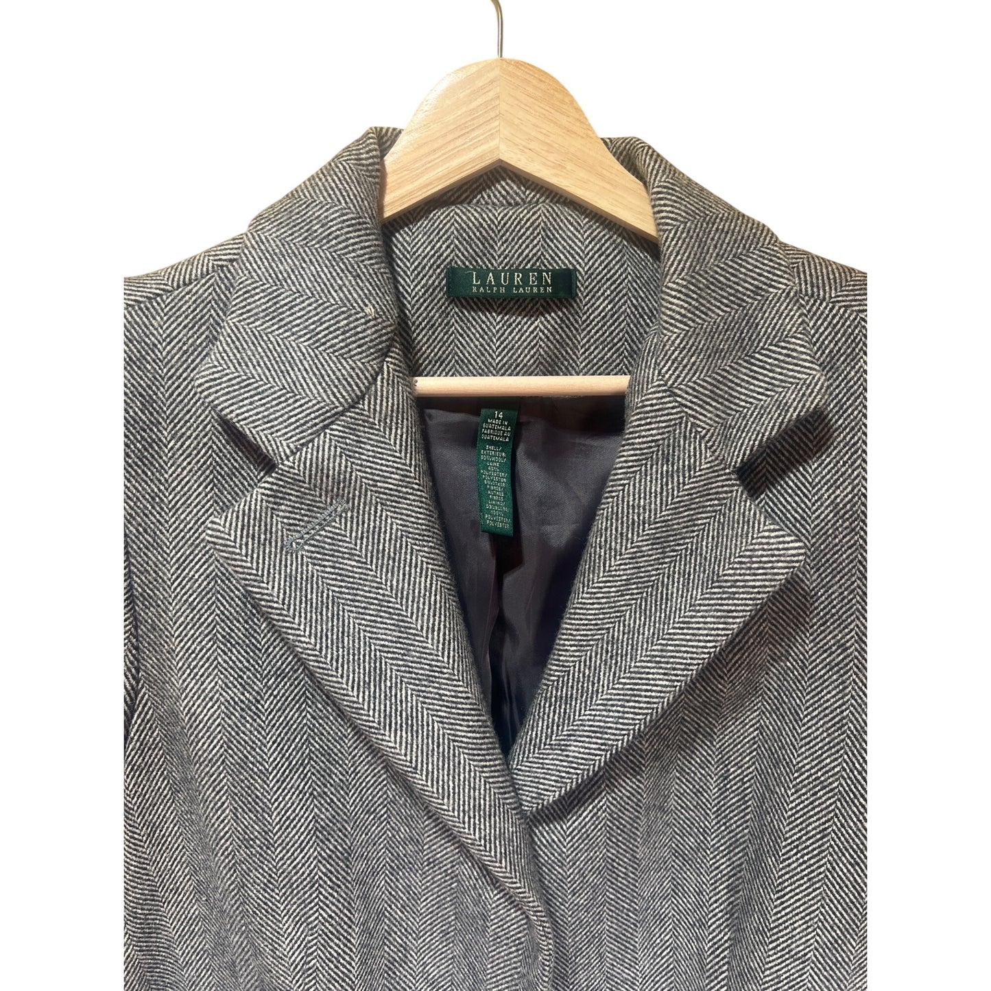 Lauren Ralph Lauren Womens Gray Herringbone Wool Blend Blazer Coat Size 14