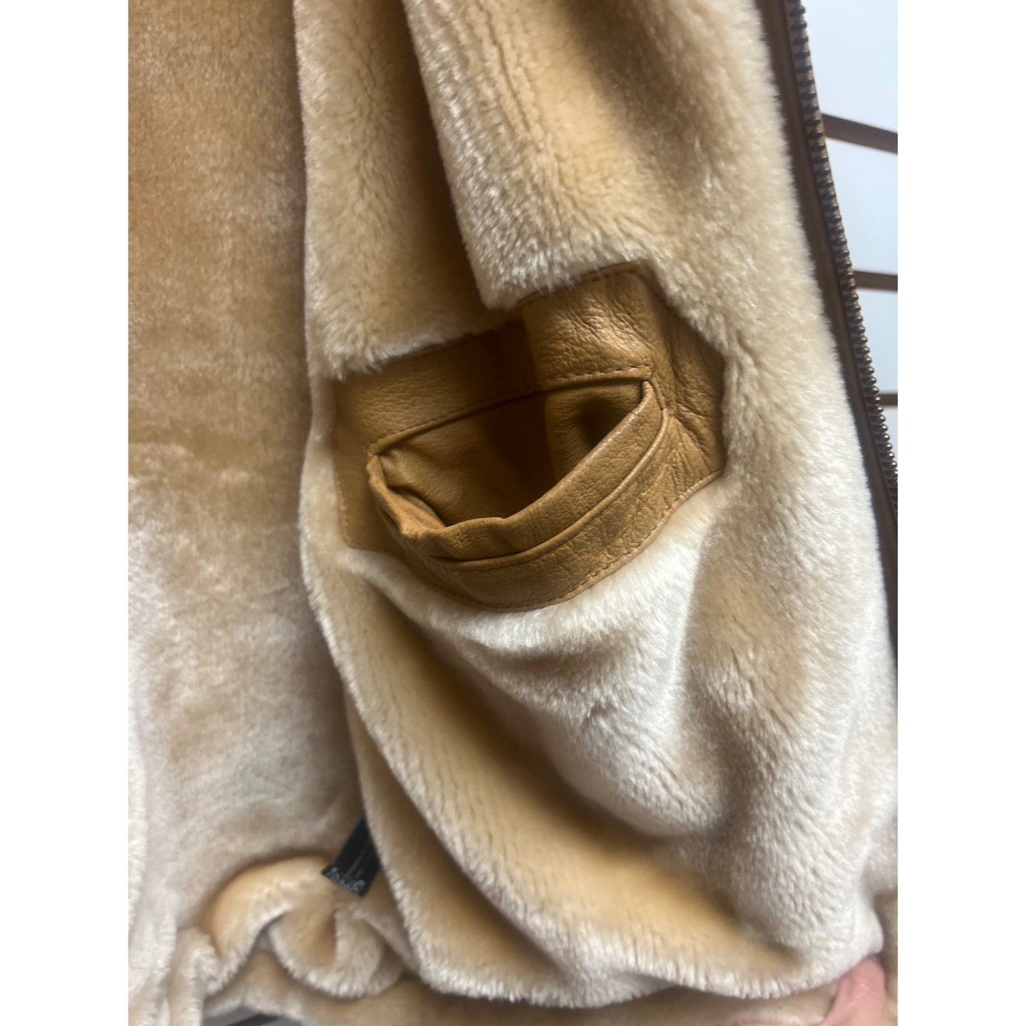 Max USA Vintage Italian Tan Leather Shearling Lined Aviator Bomber Jacket