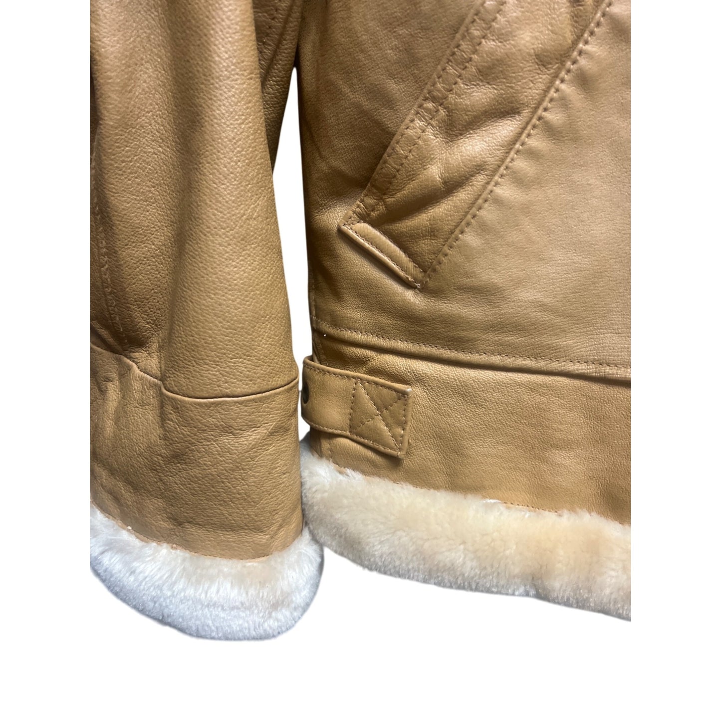 Max USA Vintage Italian Tan Leather Shearling Lined Aviator Bomber Jacket