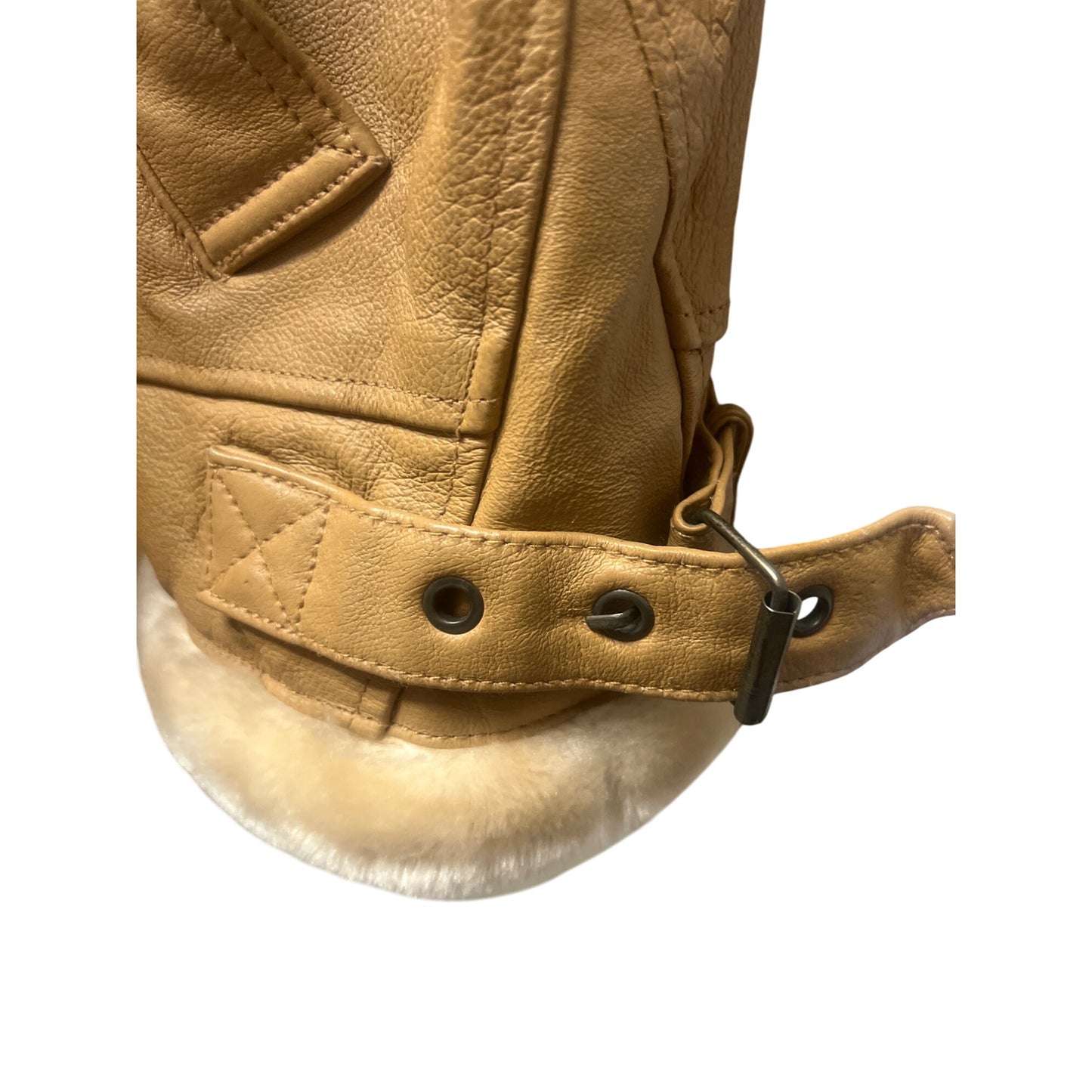 Max USA Vintage Italian Tan Leather Shearling Lined Aviator Bomber Jacket