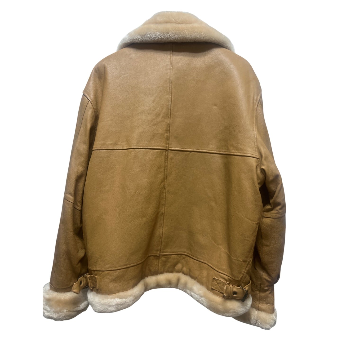 Max USA Vintage Italian Tan Leather Shearling Lined Aviator Bomber Jacket