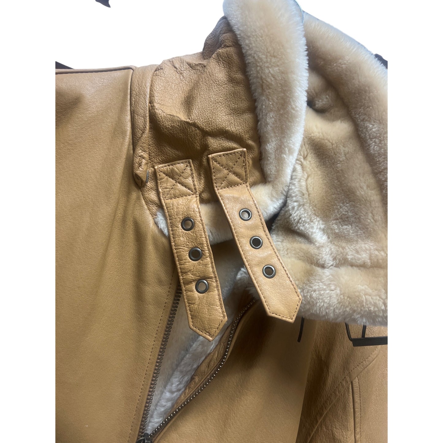 Max USA Vintage Italian Tan Leather Shearling Lined Aviator Bomber Jacket
