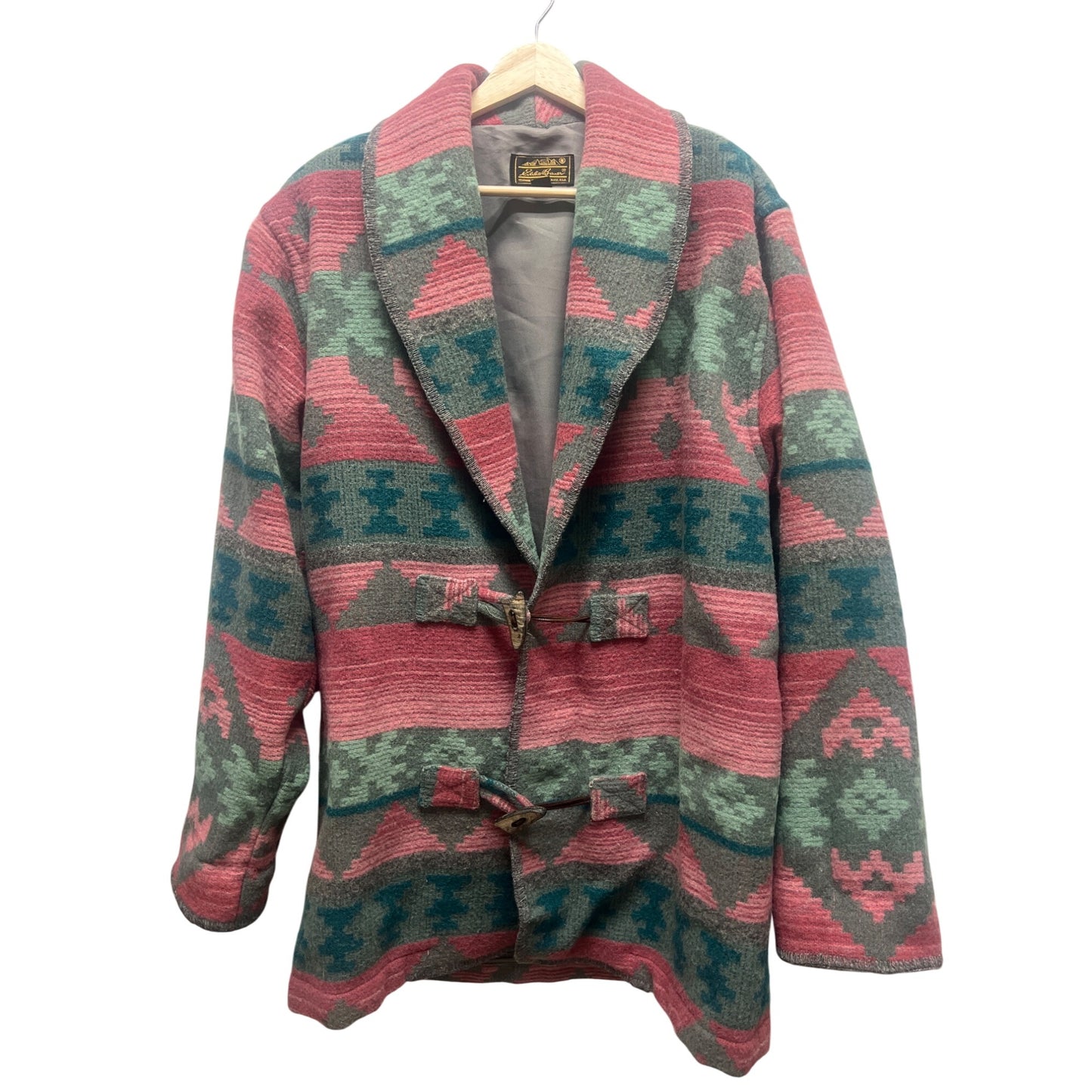 Eddie Bauer Vintage 80's Wool Aztec Pink and Green Blanket Coat