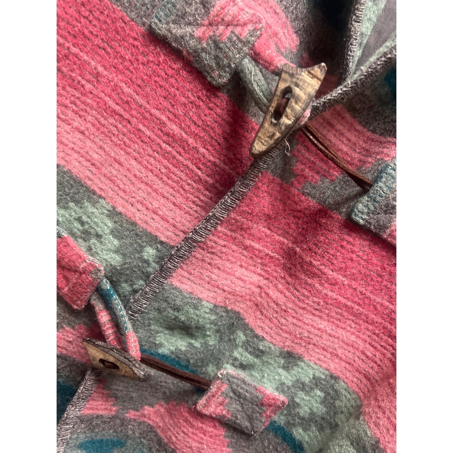 Eddie Bauer Vintage 80's Wool Aztec Pink and Green Blanket Coat