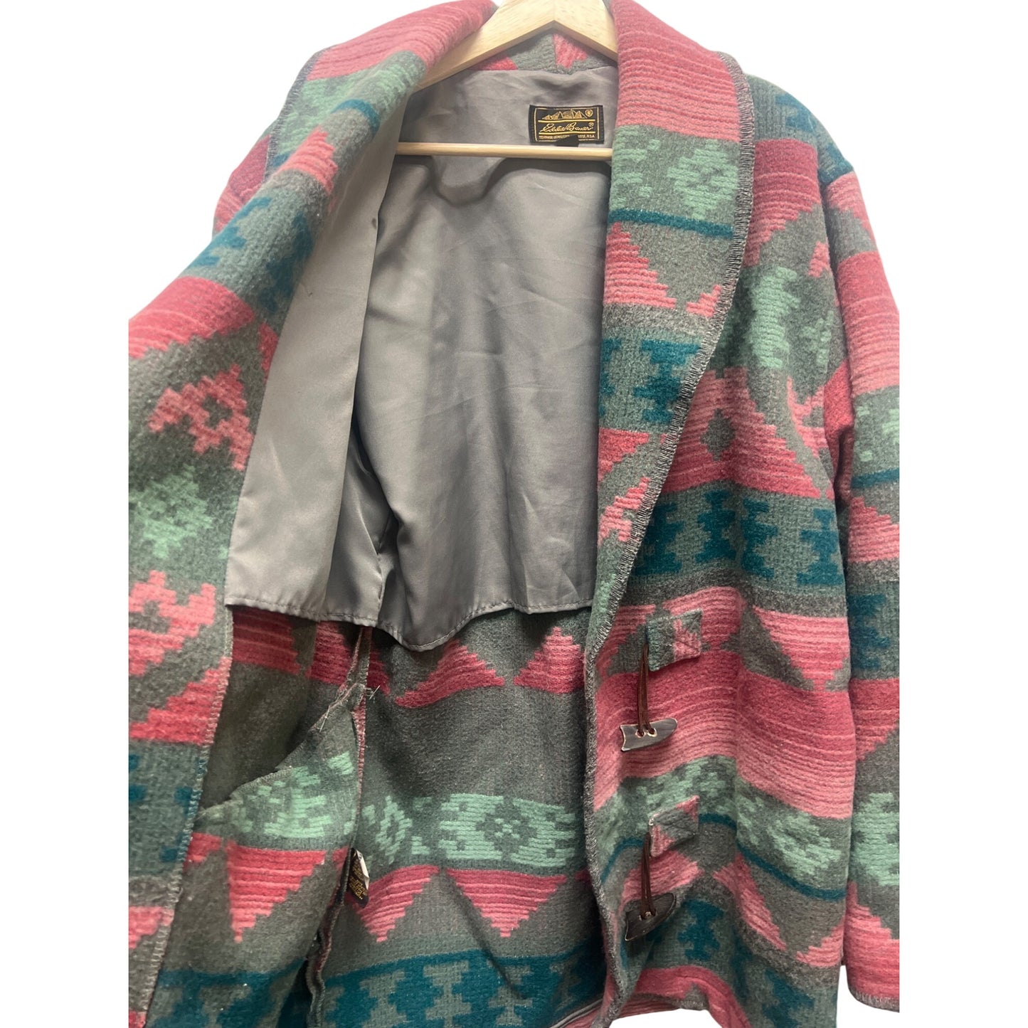 Eddie Bauer Vintage 80's Wool Aztec Pink and Green Blanket Coat
