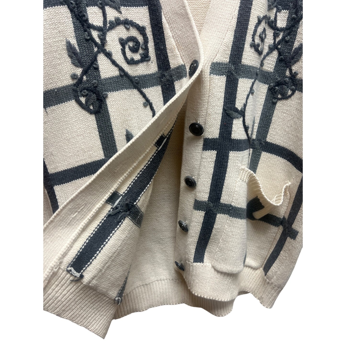 SK & Company Vintage 90's Cream and Gray Floral Cardigan