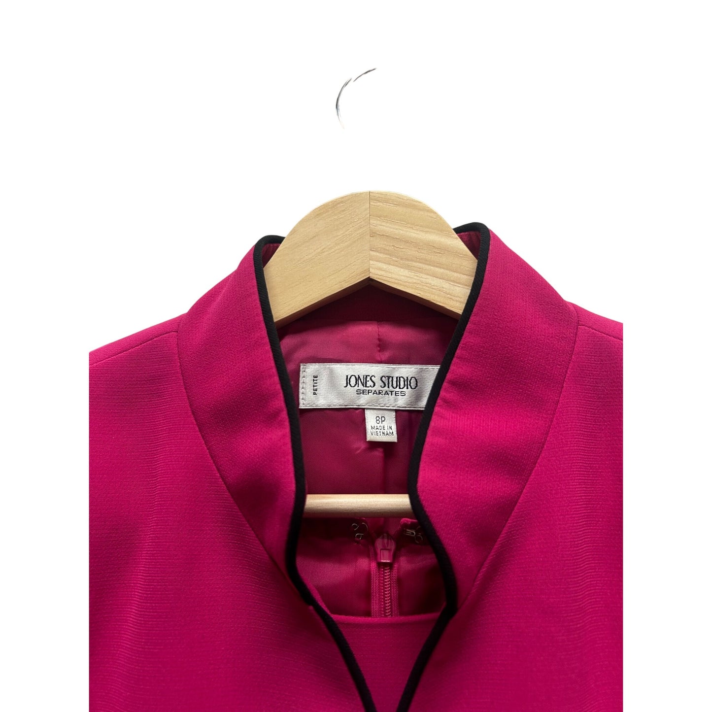 Jones Studio 2 Piece Hot Pink Black Trim Dress Suit