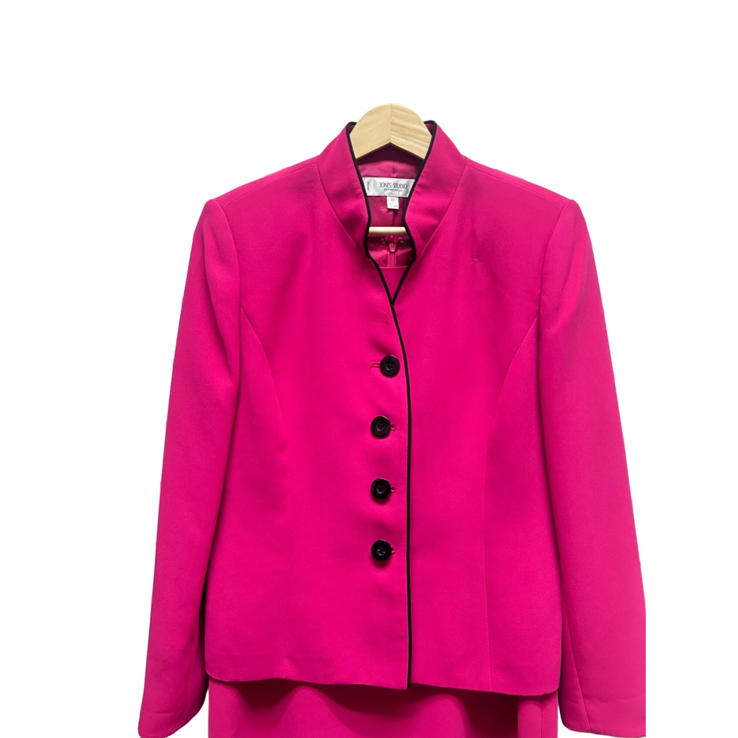 Jones Studio 2 Piece Hot Pink Black Trim Dress Suit