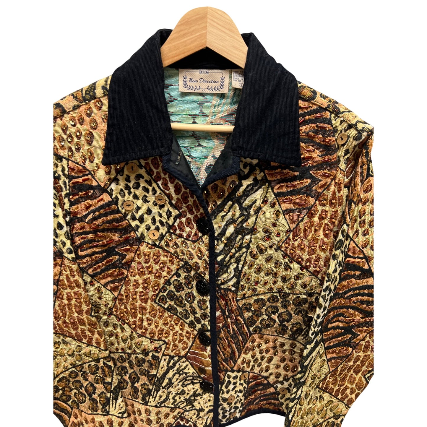 New Direction Vintage 80's Leopard Animal Print Tapestry Jacket