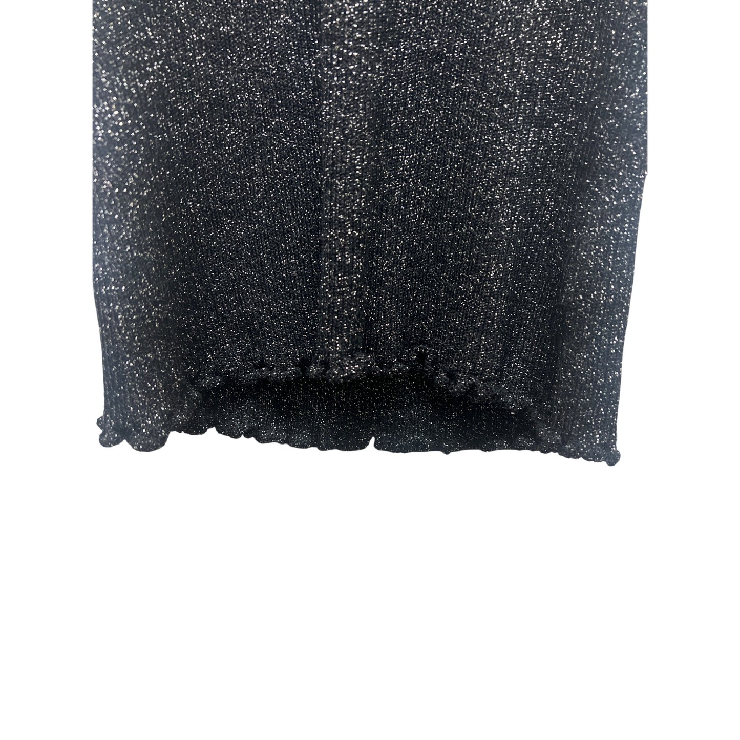 St John Black Metallic Sparkle Knit Sweater Shell with Scalloped Hem