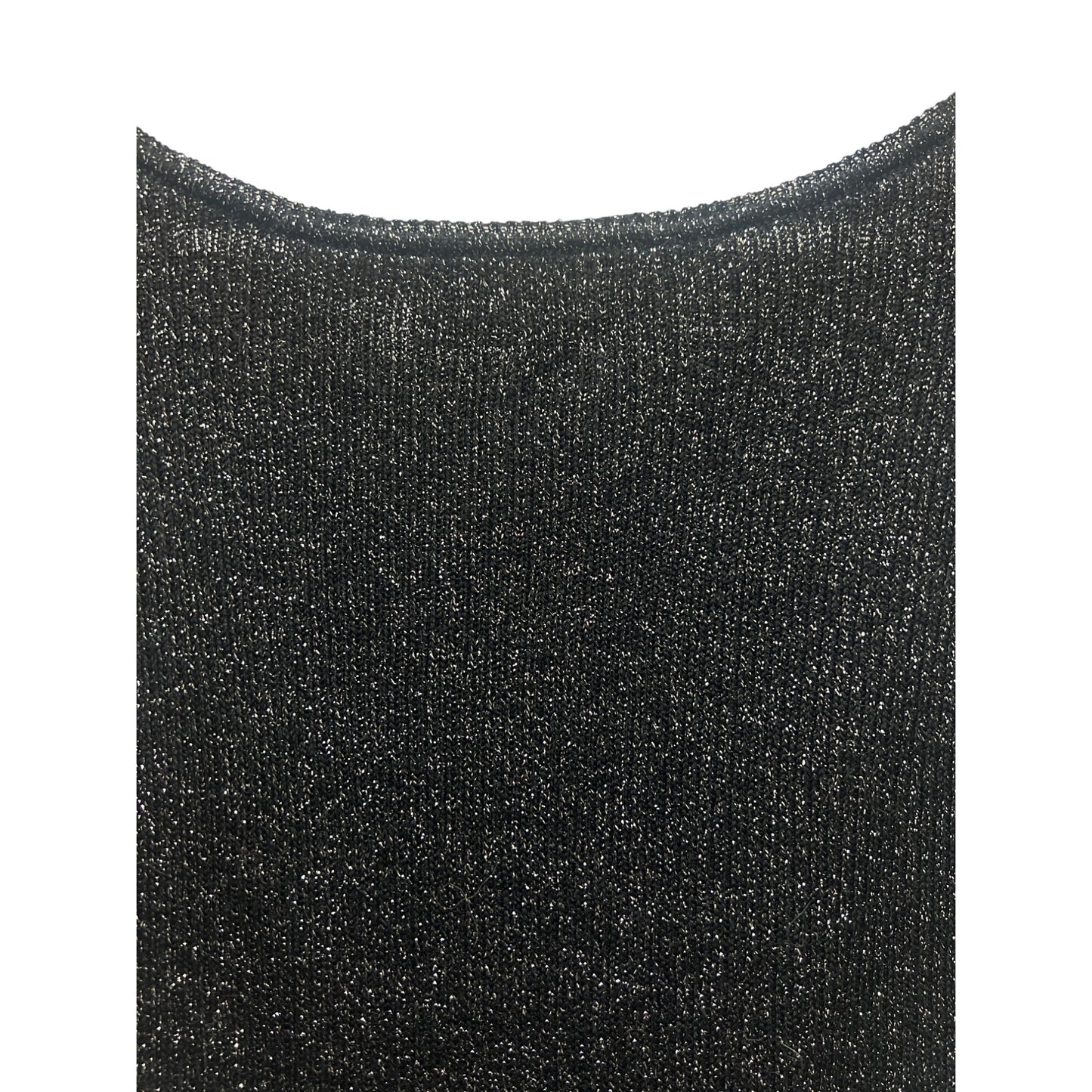 St John Black Metallic Sparkle Knit Sweater Shell with Scalloped Hem