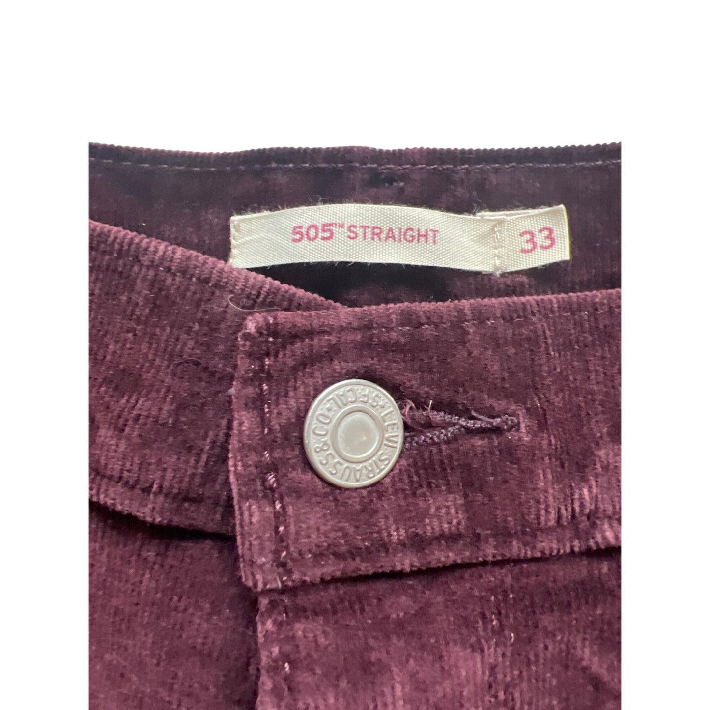 Levi's Burgandy Corduroy 505 Straight Leg Pants Size 33
