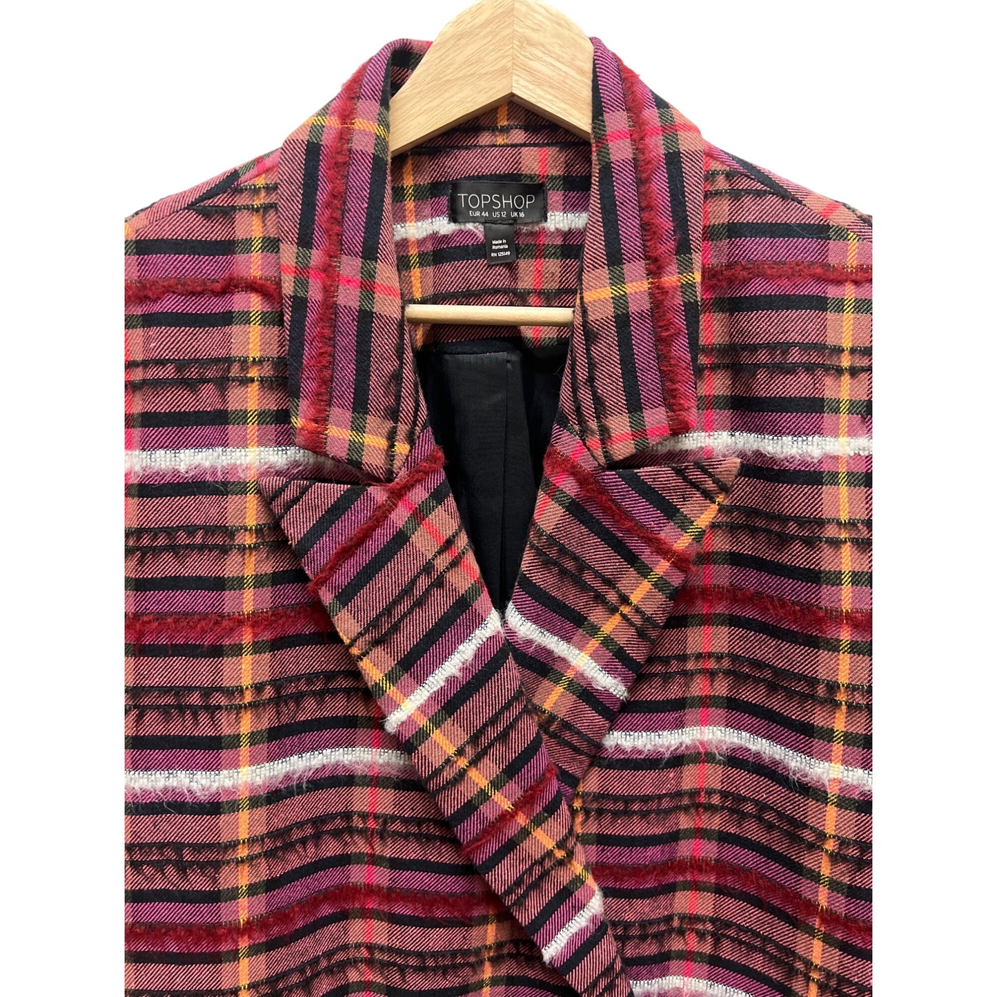Topshop Pink Plaid Oversized Double Breasted Cotton Blend Blazer