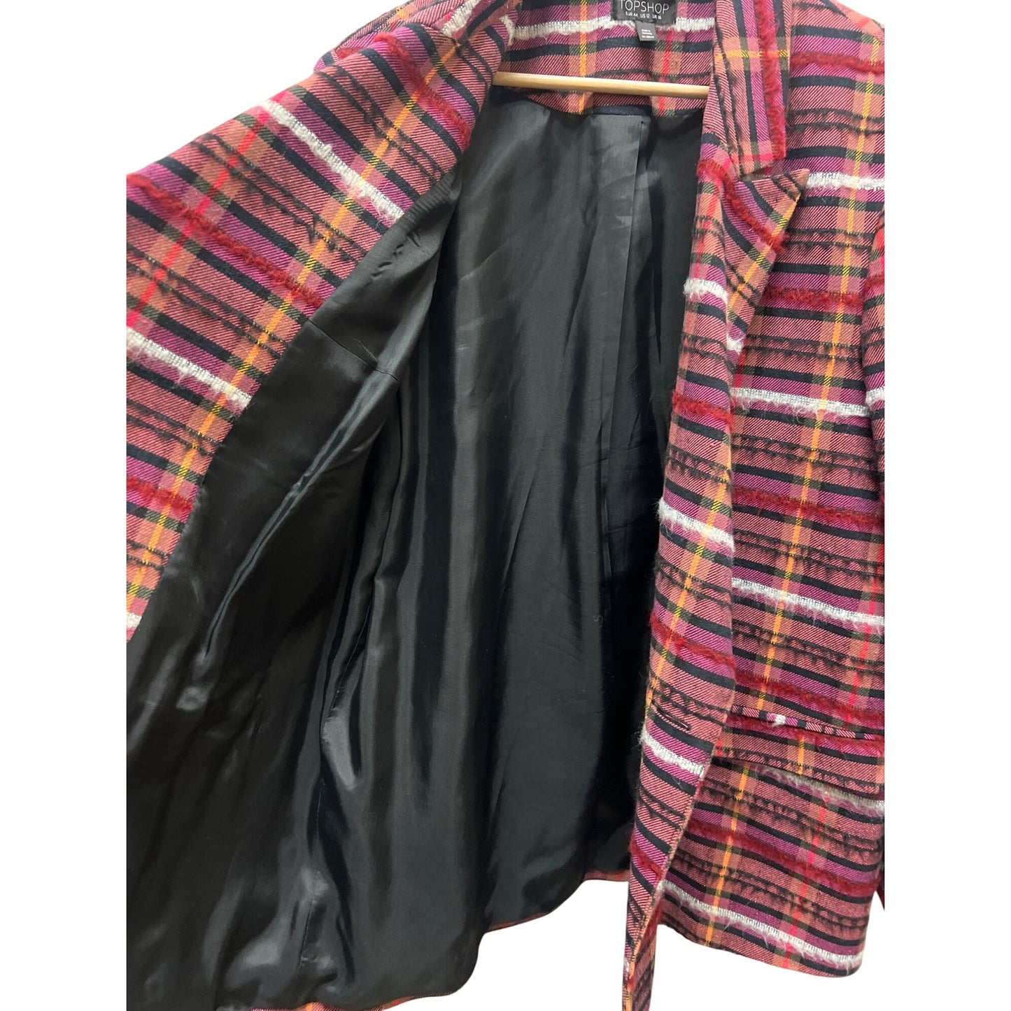 Topshop Pink Plaid Oversized Double Breasted Cotton Blend Blazer