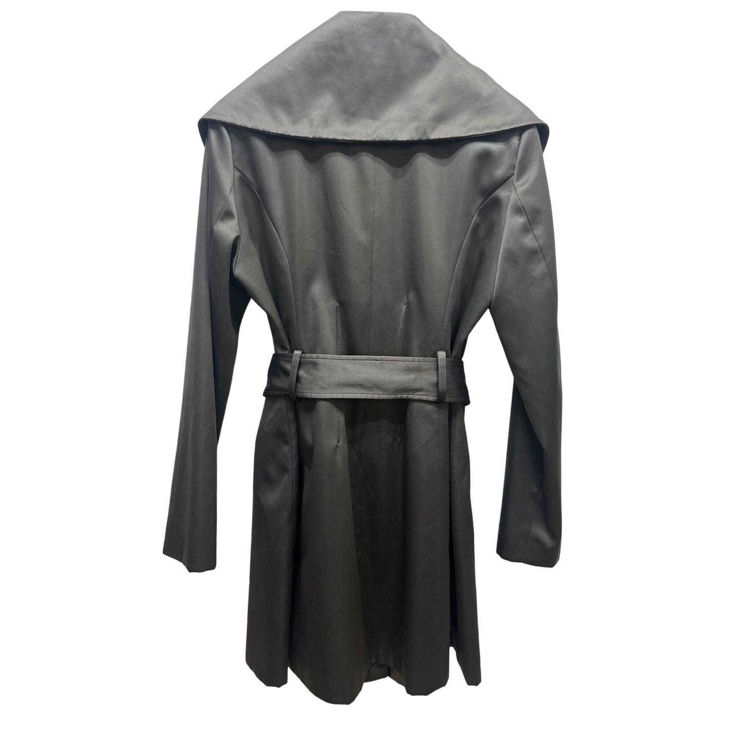 Tahari Vintage Y2K Satin Feel Large Collar Dark Gray Trench Coat