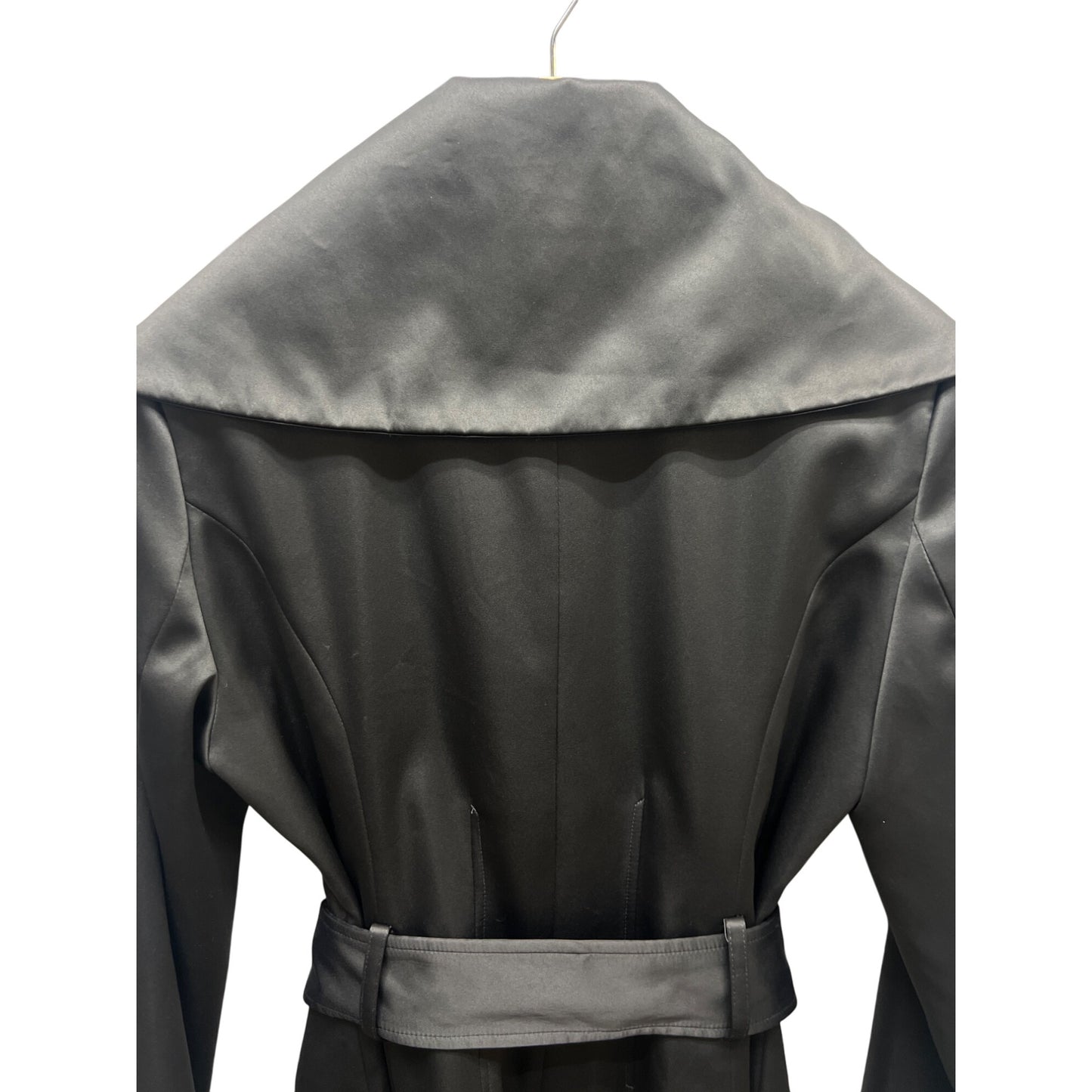 Tahari Vintage Y2K Satin Feel Large Collar Dark Gray Trench Coat