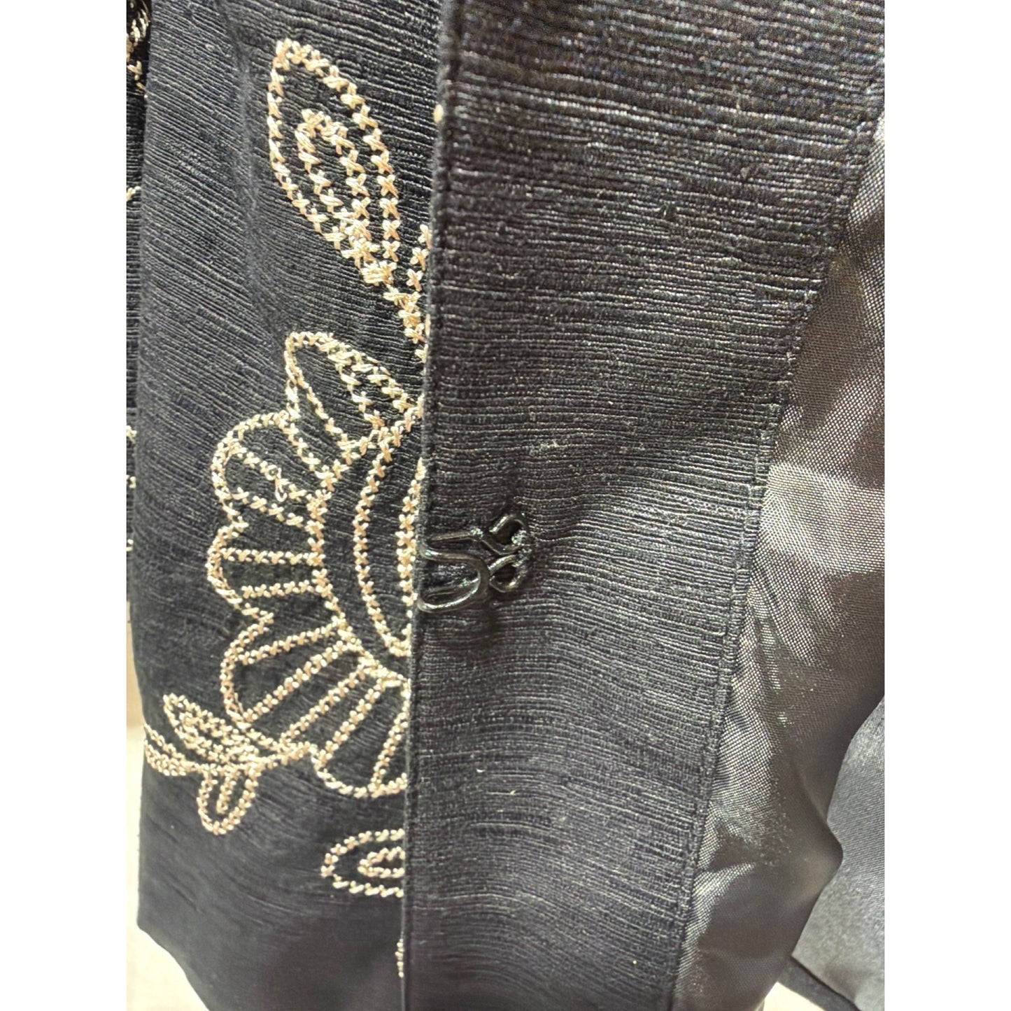 Marisa Christina Black Embroidered Silk Blend Open Front Jacket S Floral Design