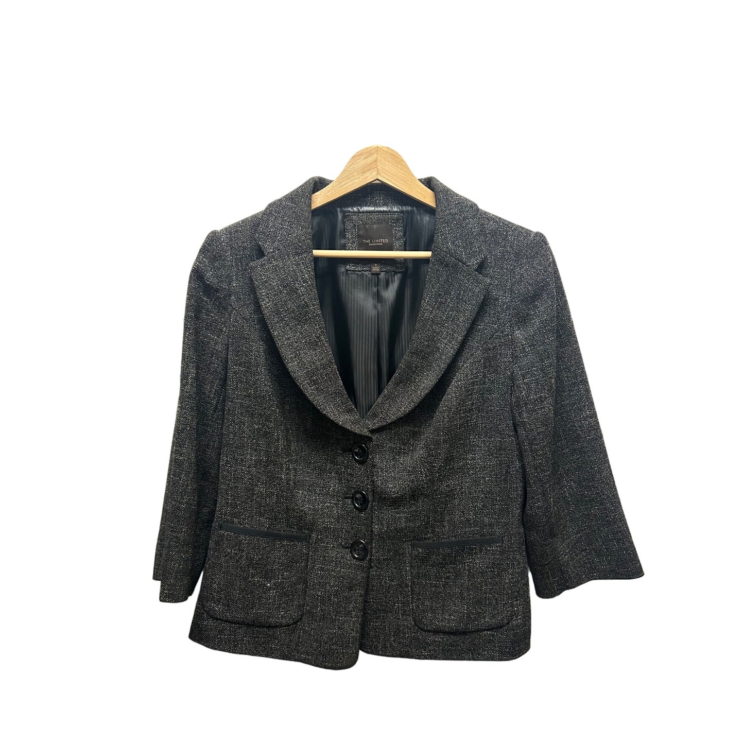 The Limited Black & Gray Tweed 3/4 Sleeve Tailored Blazer